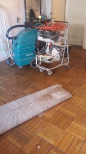 Shopping cart and shop vac.